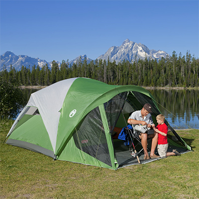 COLEMAN<sup>&reg;</sup> 6 Person Screened Tent - Designed for simple setup along with welded floors and protected seams to keep you dry. Features a screened porch to enjoy the outdoors without the bugs. Insta-clip attachments stand up to high winds. Dimensions: 14ft x 10ft / 68” Height